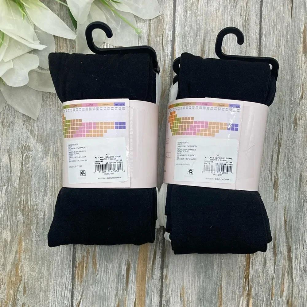 Lace and Opaque Tights Pantyhose 2, 2-Packs Size XXL